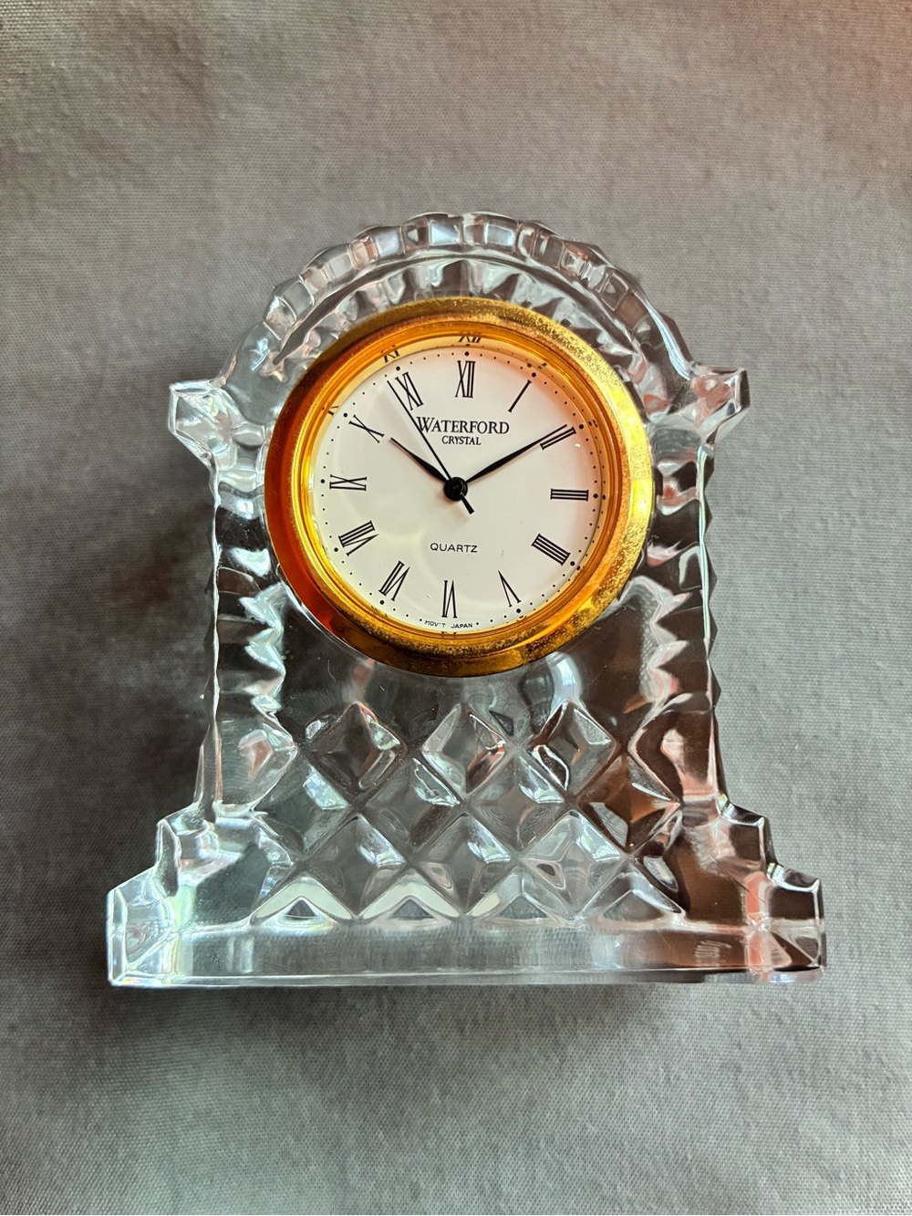 Waterford Crystal 3” Small Gold Ringed Carriage Clock, Needs Battery